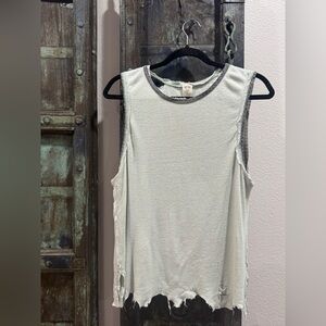 We The Free Cream and Gray Muscle Tee